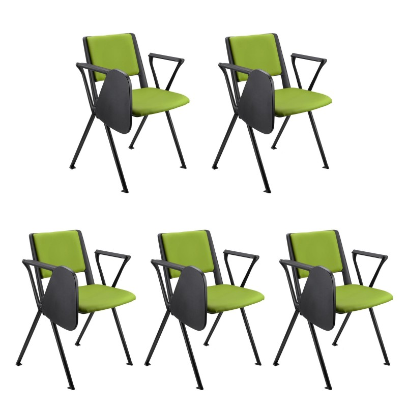 Lote de 5 Sillas de Confidente CARINA CON PALA, apilables, patas negras y piel negra