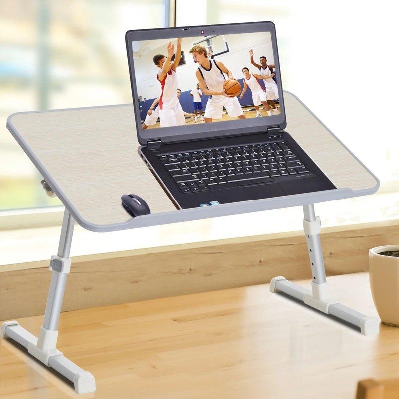 Mesa auxiliar/Soporte para ordenador portátil ROBY color Roble y Plata