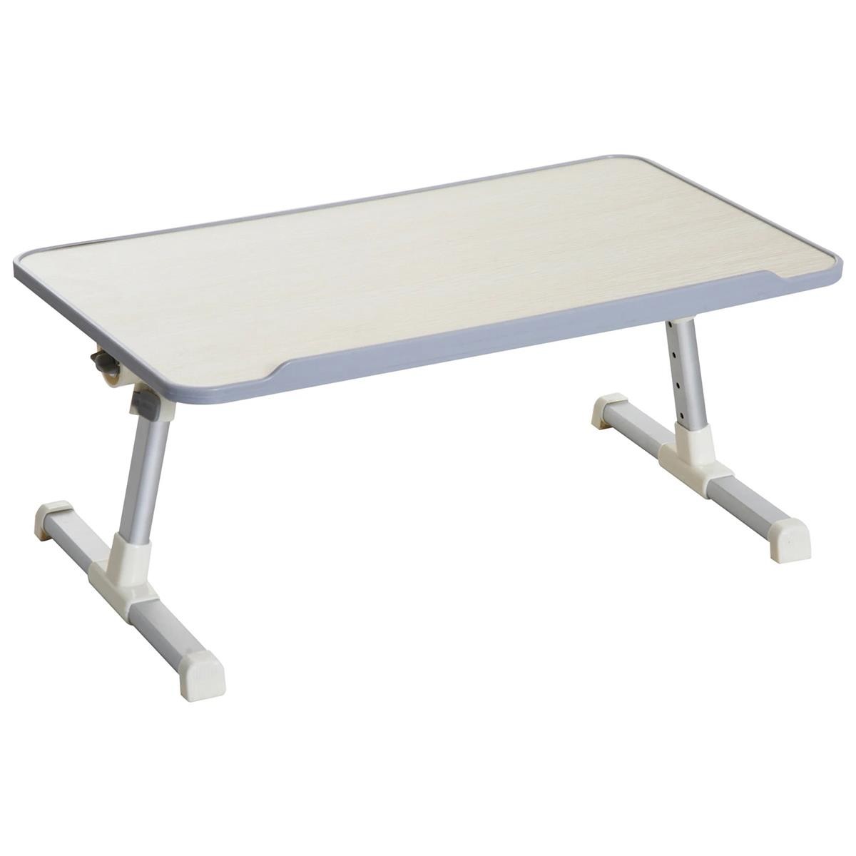 Mesa Auxiliar para Ordenador Portátil ROBY, Dimensiones 54x30x22,5-32 cm, en Madera color Roble y Plata