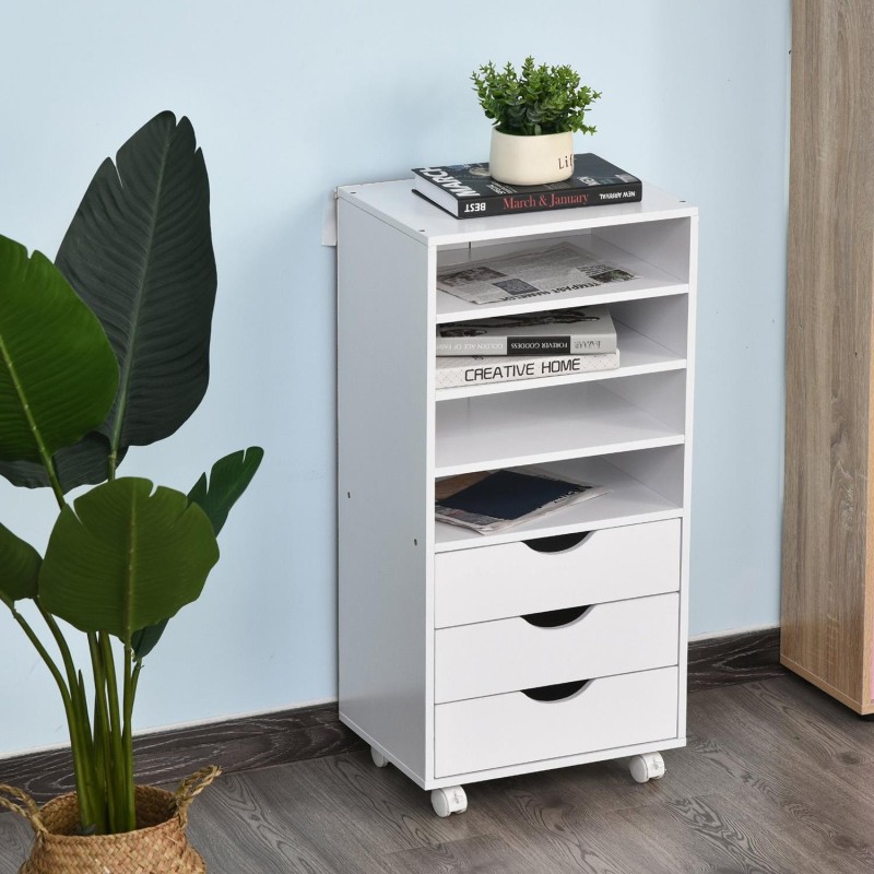 Armario auxiliar con ruedas LISY, bonito diseño, en madera color Blanco