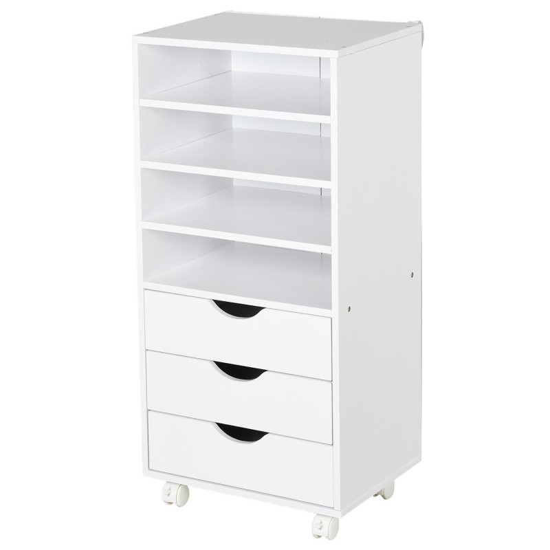 Armario auxiliar con ruedas LISY, bonito diseño, en madera color Blanco