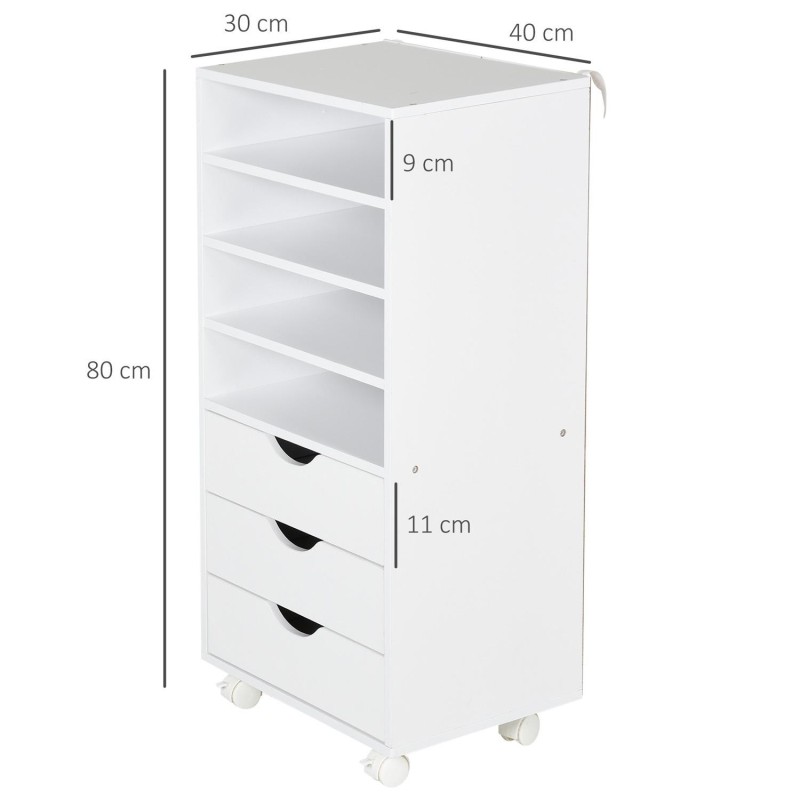 Armario auxiliar con ruedas LISY, bonito diseño, en madera color Blanco