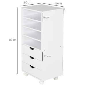 Armario auxiliar con ruedas LISY, bonito diseño, en madera color Blanco