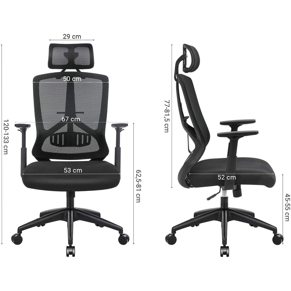 Silla Ergonómica NEMO, con Reposacabezas, Soporte Lumbar, en Malla Transpirable color Negro