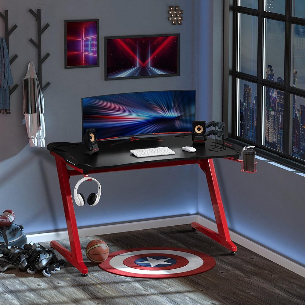 Mesa Gaming ALEXIS, 122x66x76 cm, Máxima Resistencia, color Negro y Rojo