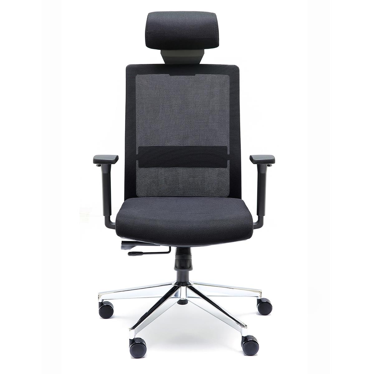 Silla Ergonómica ALBI PRO, con Reposacabezas, Diseño Moderno, Soporte Lumbar Ajustable, en Malla y Tela Negra