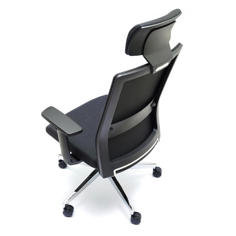 Silla de Oficina ALBI PRO, con Reposacabezas en Malla y Tela Negra