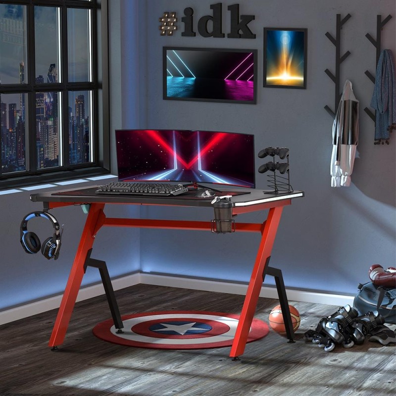 Mesa Gaming ALEXIS LED color Negro y Rojo