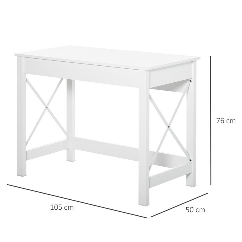 Mesa de escritorio PETER, 105x50x76 cm, en Madera color Blanco