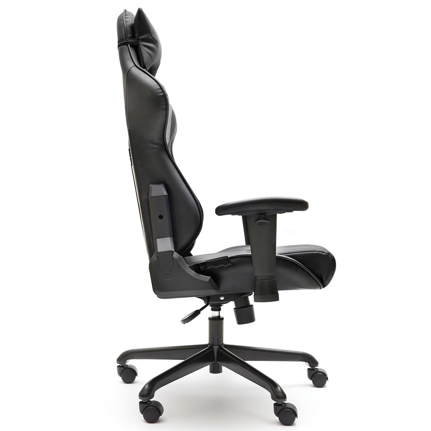Silla Gaming ORION, Respaldo Reclinable hasta 160º, con Cojines Lumbar y Cervical, en Piel Negra y Gris