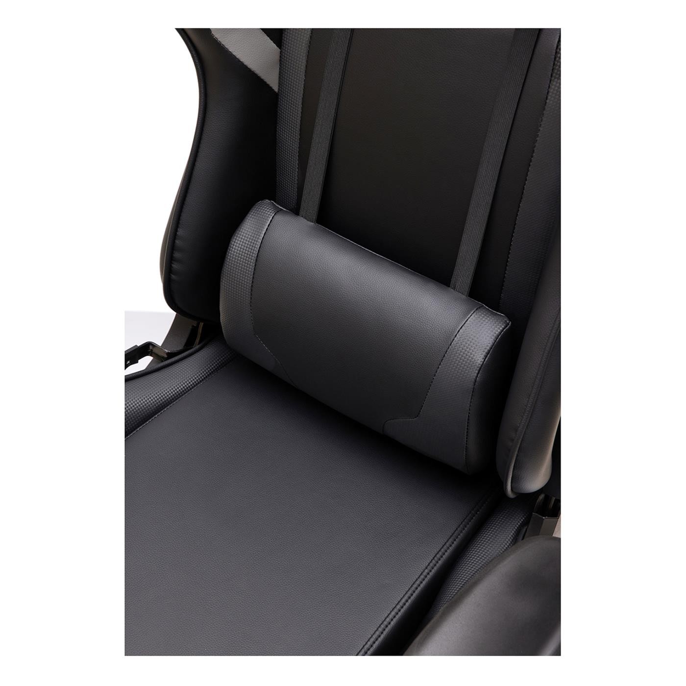 Silla Gaming ORION, Respaldo Reclinable hasta 160º, con Cojines Lumbar y Cervical, en Piel Negra y Gris