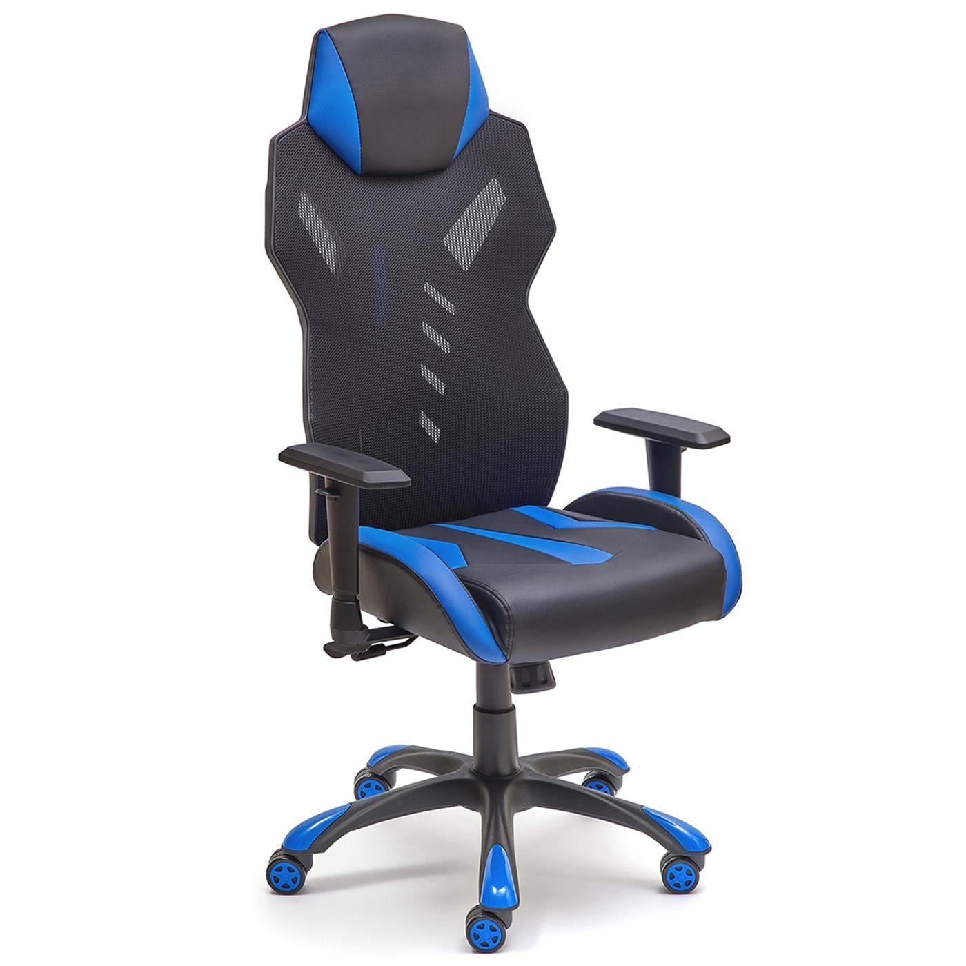 Silla Gaming ESCORPIO, Mecanismo Sincronizado, en Malla Transpirable y Piel, Negra y Azul