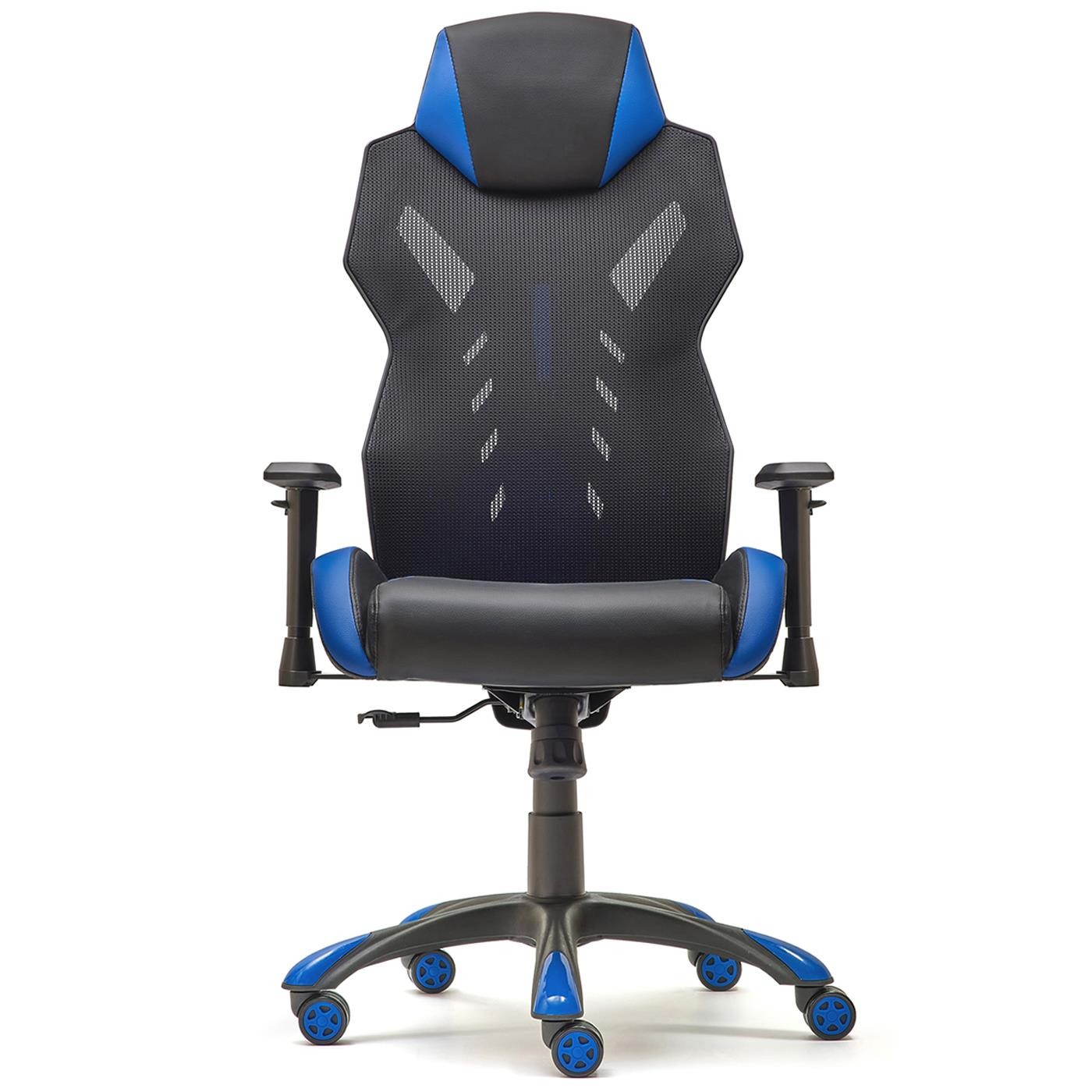 Silla Gaming ESCORPIO, Mecanismo Sincronizado, en Malla Transpirable y Piel, Negra y Azul