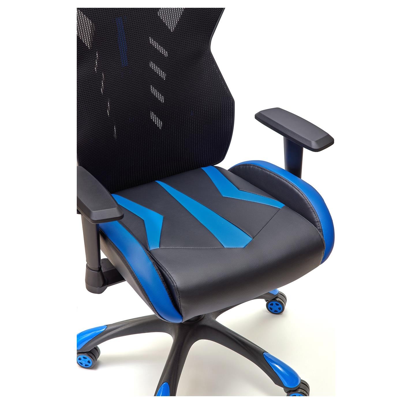 Silla Gaming ESCORPIO, Mecanismo Sincronizado, en Malla Transpirable y Piel, Negra y Azul
