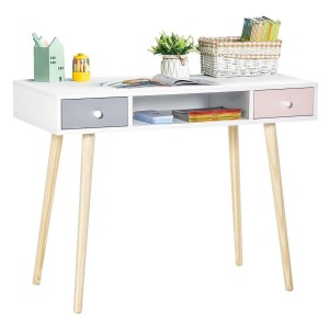 Mesa para Ordenador KOLORS, 100x48x76,5 cm, en Madera color Blanco, Rosa y Gris