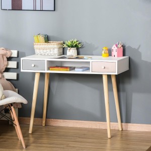 Mesa para Ordenador KOLORS, 100x48x76,5 cm, en Madera color Blanco, Rosa y Gris