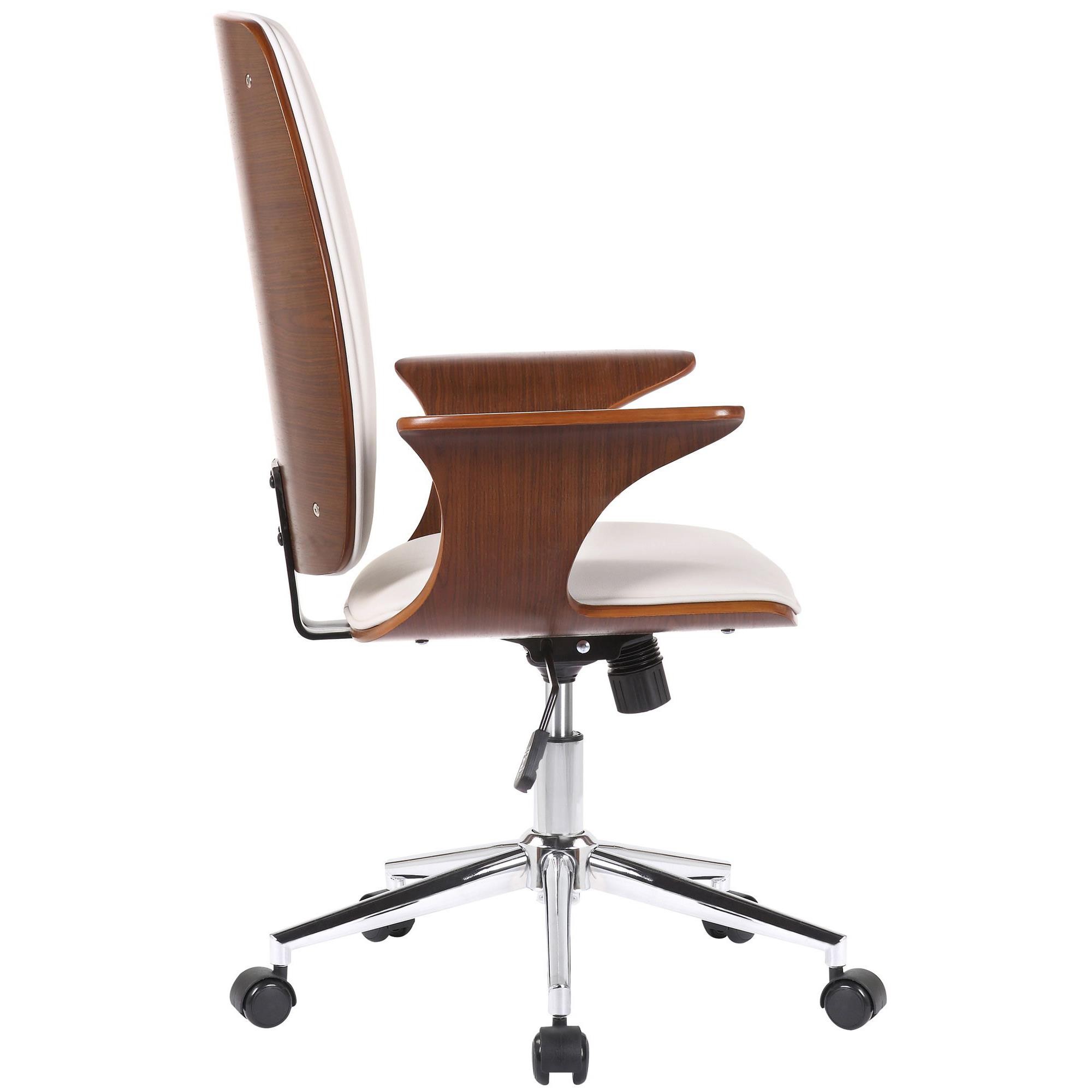 Silla de Oficina BOMBAI, Elegante Diseño, Base Metálica, en Madera color Nogal y Piel Negra