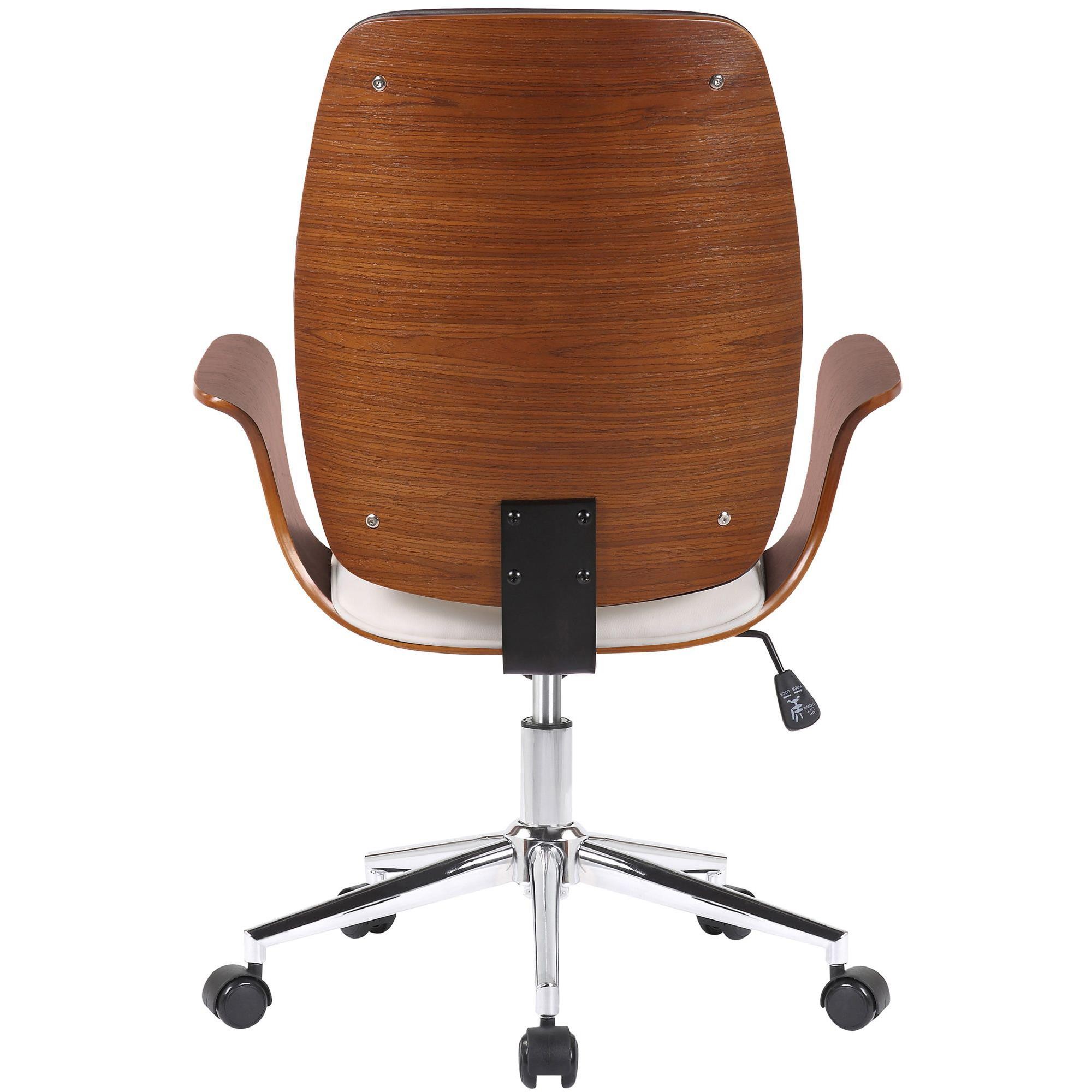 Silla de Oficina BOMBAI, Elegante Diseño, Base Metálica, en Madera color Nogal y Piel Negra
