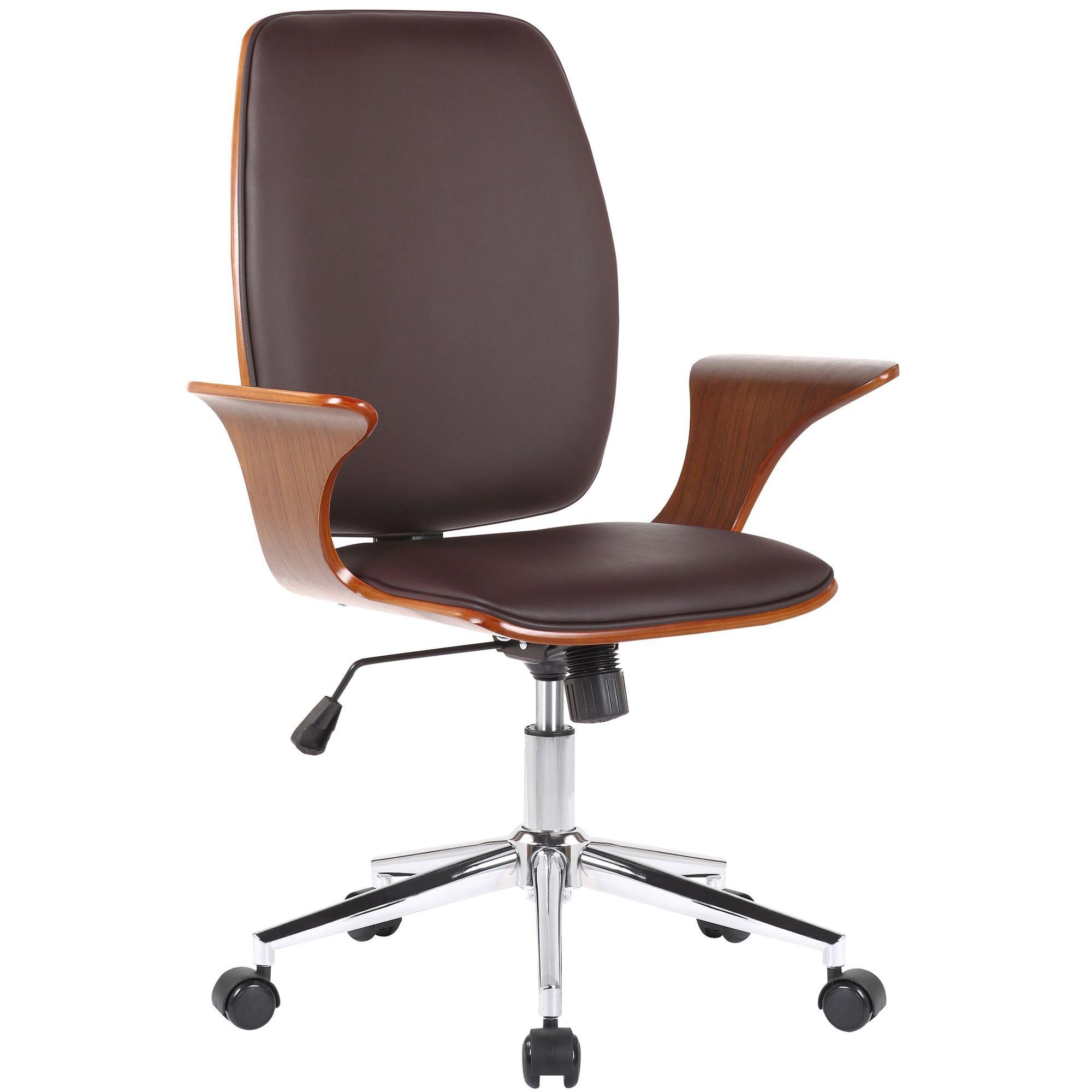 Silla de Oficina BOMBAI, Elegante Diseño, Base Metálica, en Madera color Nogal y Piel Negra