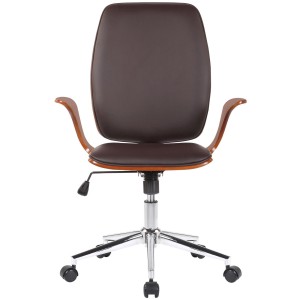 Silla de Oficina BOMBAI en Madera color Nogal y Piel Negra