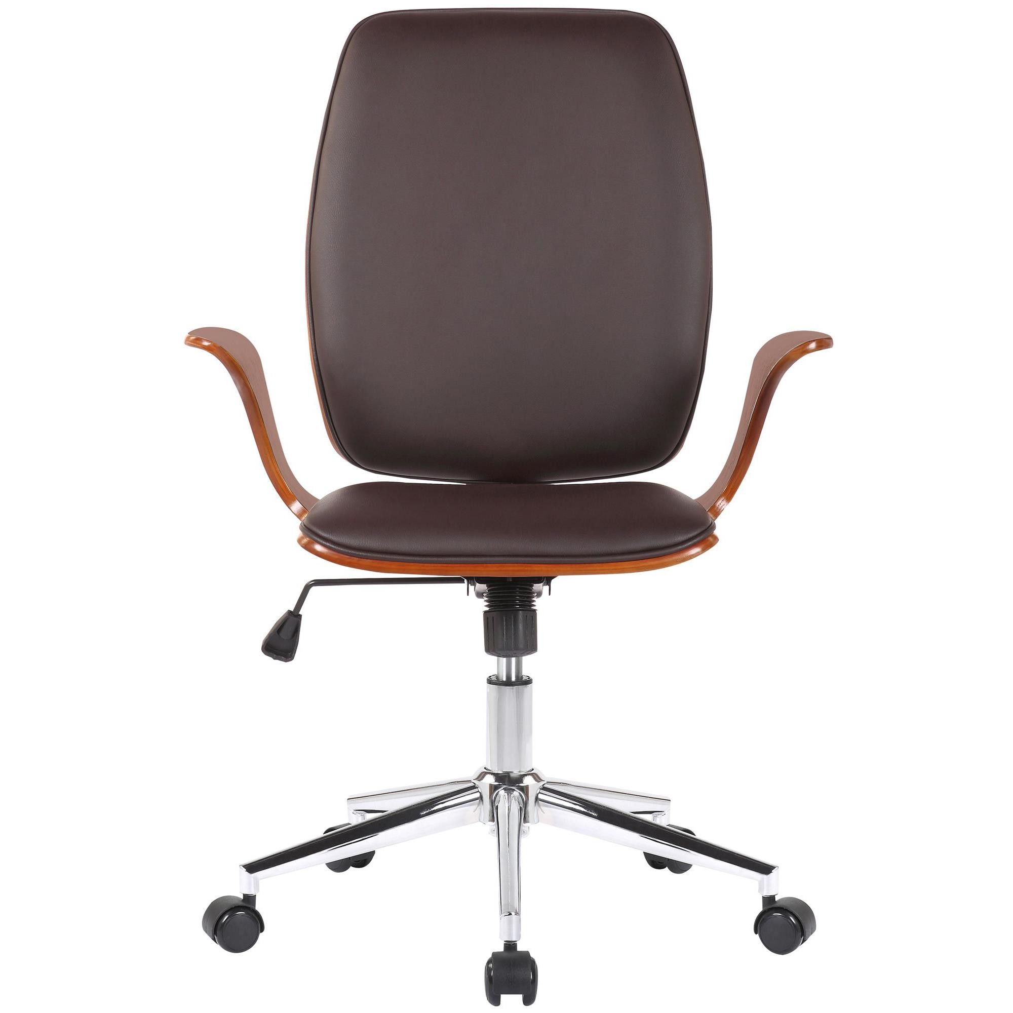 Silla de Oficina BOMBAI, Elegante Diseño, Base Metálica, en Madera color Nogal y Piel Negra