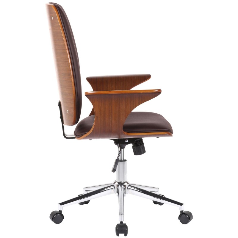Silla de Oficina BOMBAI en Madera color Nogal y Piel Negra