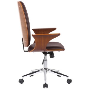 Silla de Oficina BOMBAI en Madera color Nogal y Piel Negra