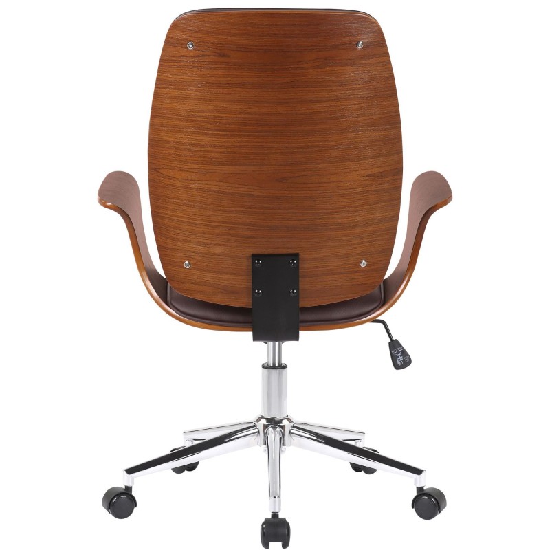 Silla de Oficina BOMBAI en Madera color Nogal y Piel Negra