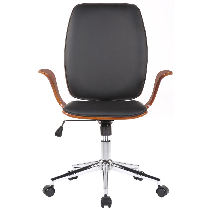 Silla de Oficina BOMBAI en Madera color Nogal y Piel Negra