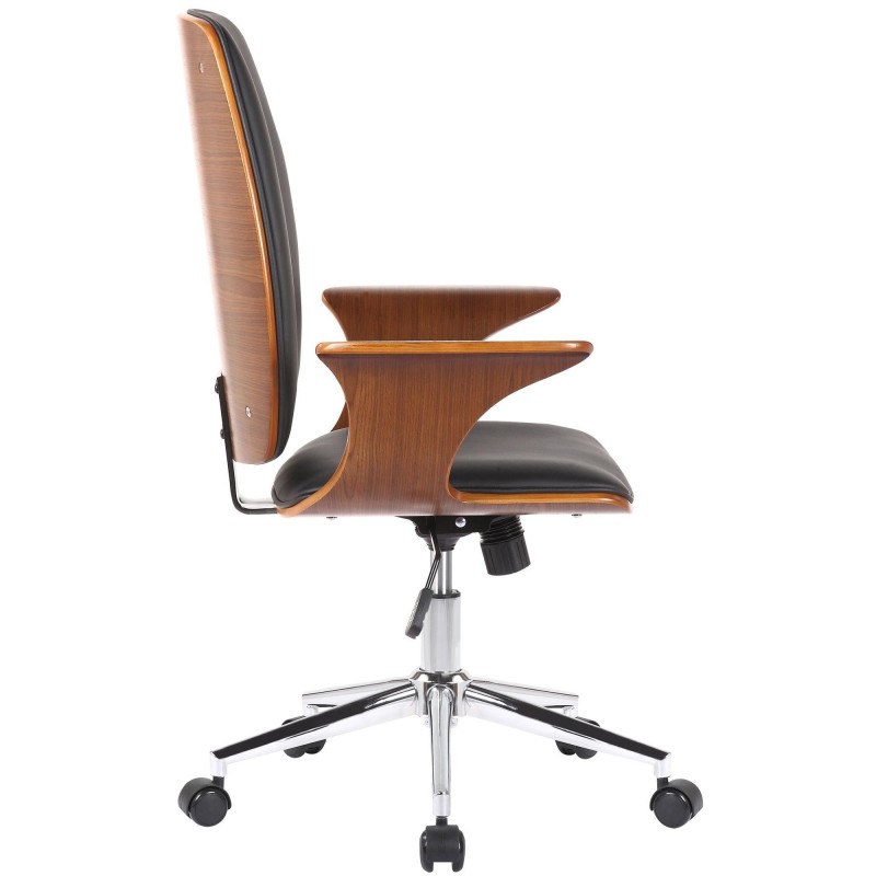 Silla de Oficina BOMBAI en Madera color Nogal y Piel Negra