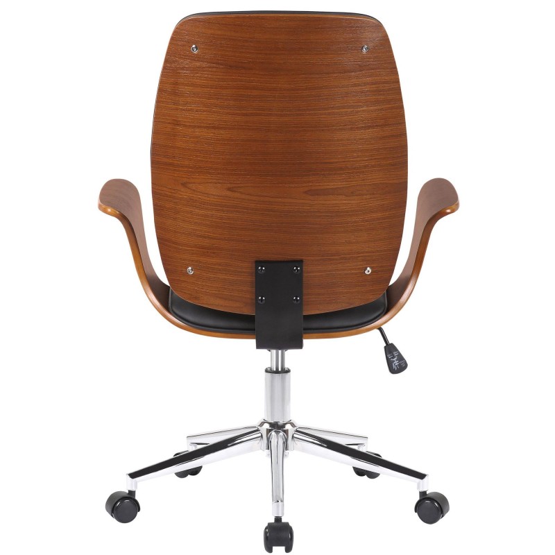 Silla de Oficina BOMBAI en Madera color Nogal y Piel Negra