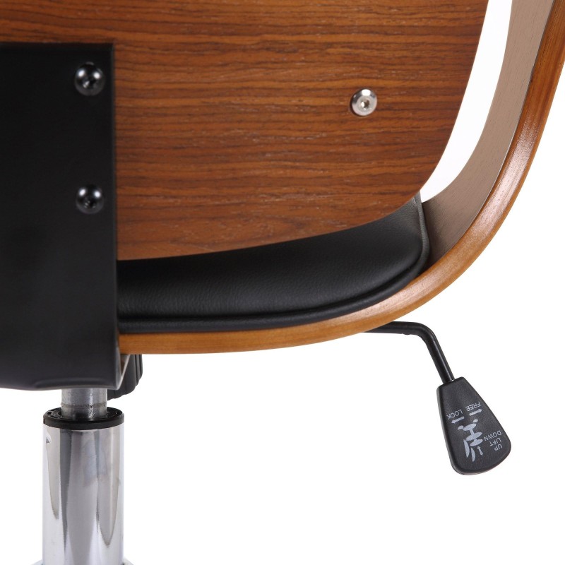 Silla de Oficina BOMBAI en Madera color Nogal y Piel Negra
