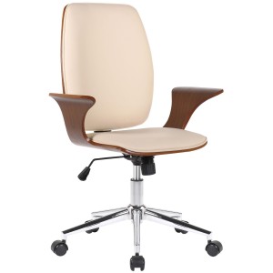 Silla de Oficina BOMBAI en Madera color Nogal y Piel Negra