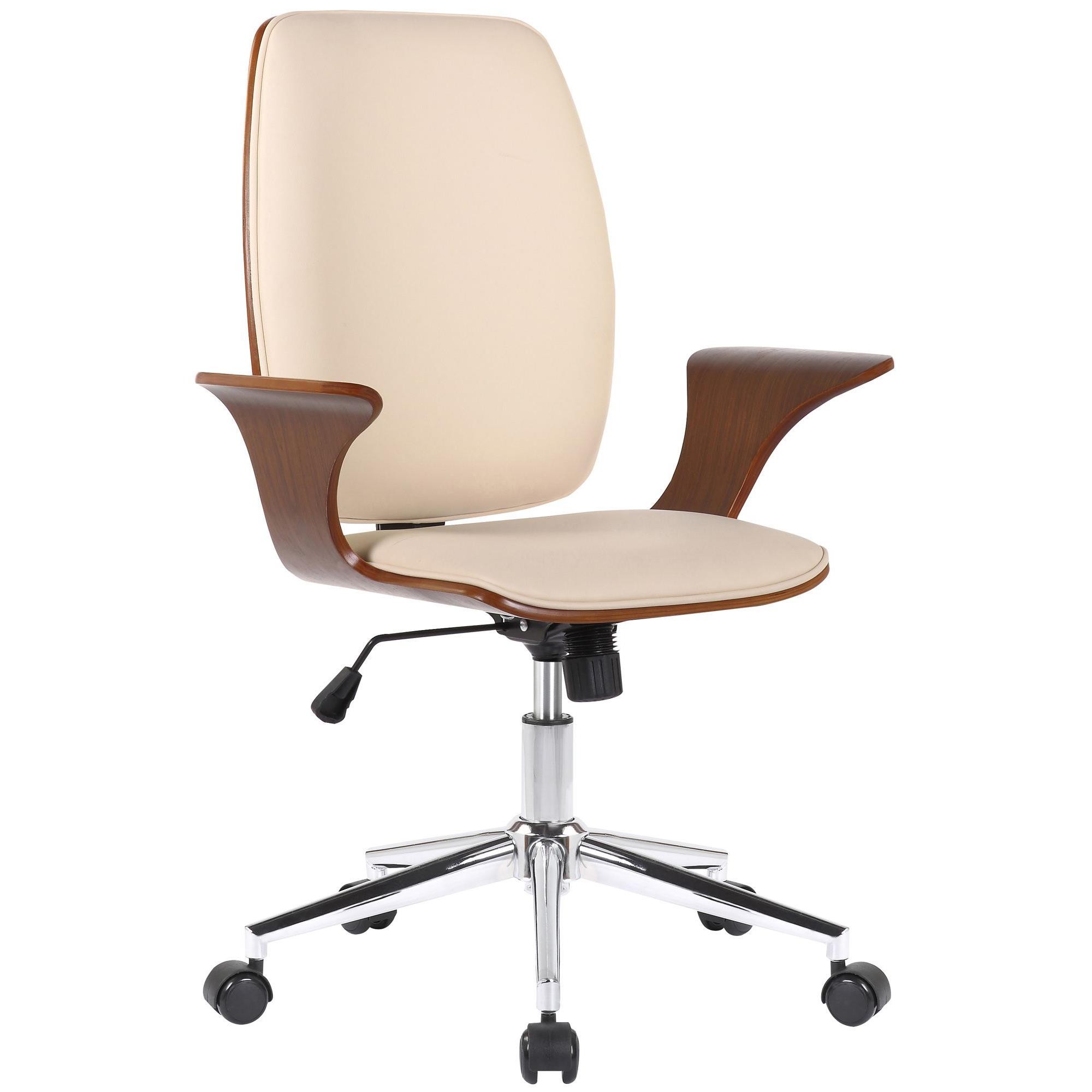 Silla de Oficina BOMBAI, Elegante Diseño, Base Metálica, en Madera color Nogal y Piel Negra