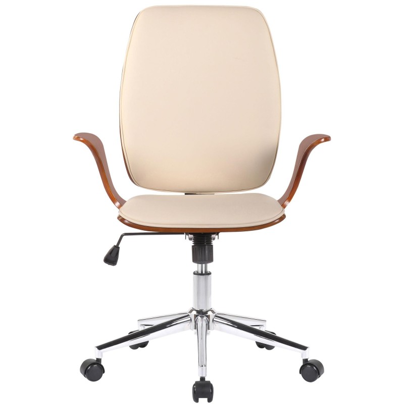 Silla de Oficina BOMBAI en Madera color Nogal y Piel Negra