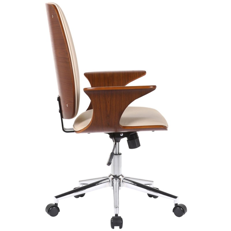 Silla de Oficina BOMBAI en Madera color Nogal y Piel Negra