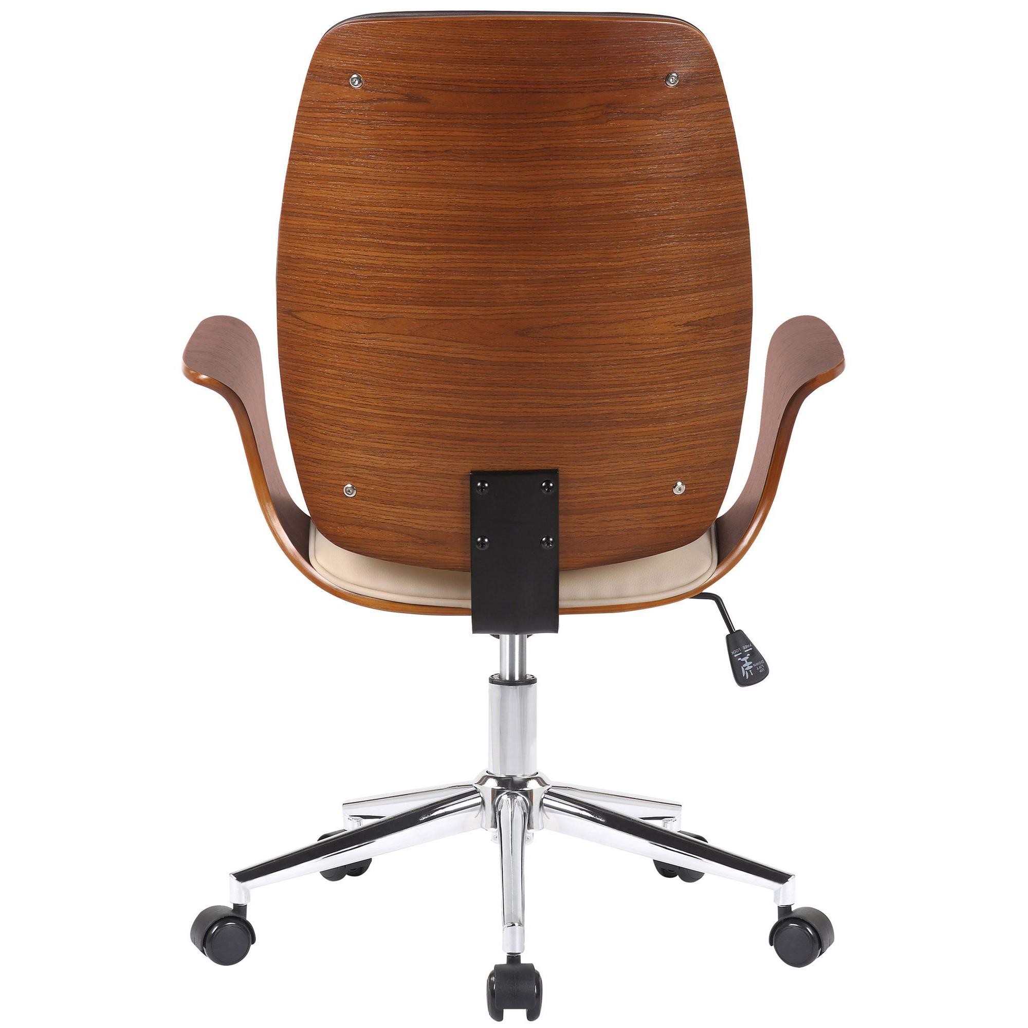 Silla de Oficina BOMBAI, Elegante Diseño, Base Metálica, en Madera color Nogal y Piel Negra
