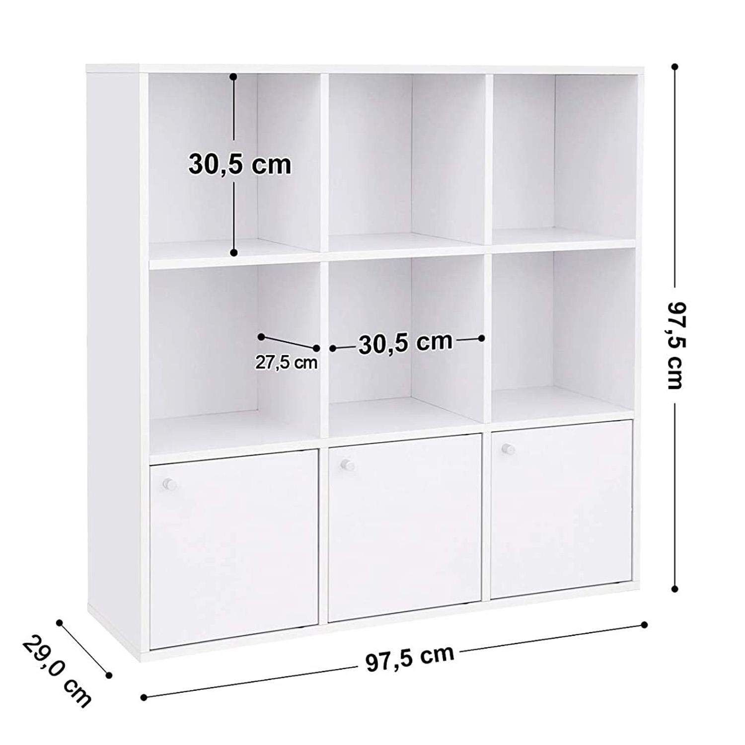 Estantería MAGDA, 97x97x29 cm, Diseño Moderno, 9 Compartimentos, en Madera color Blanco