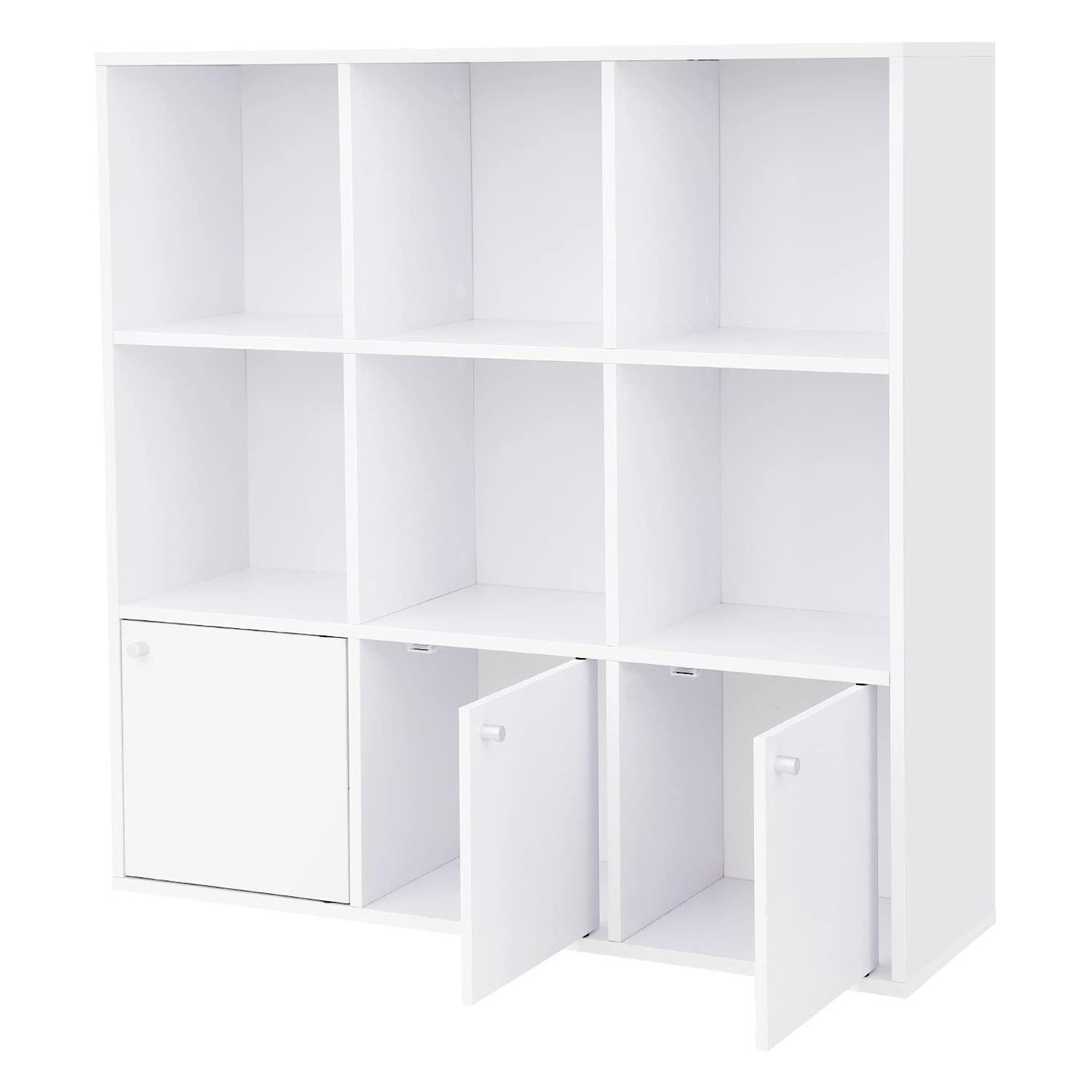 Estantería MAGDA, 97x97x29 cm, Diseño Moderno, 9 Compartimentos, en Madera color Blanco