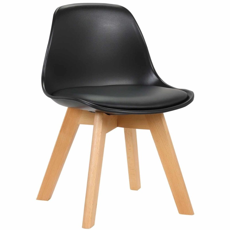 Silla infantil LYNA, Patas de Madera, en Piel color Negro