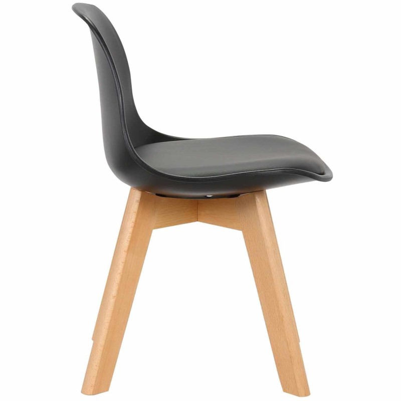 Silla infantil LYNA, Patas de Madera, en Piel color Negro
