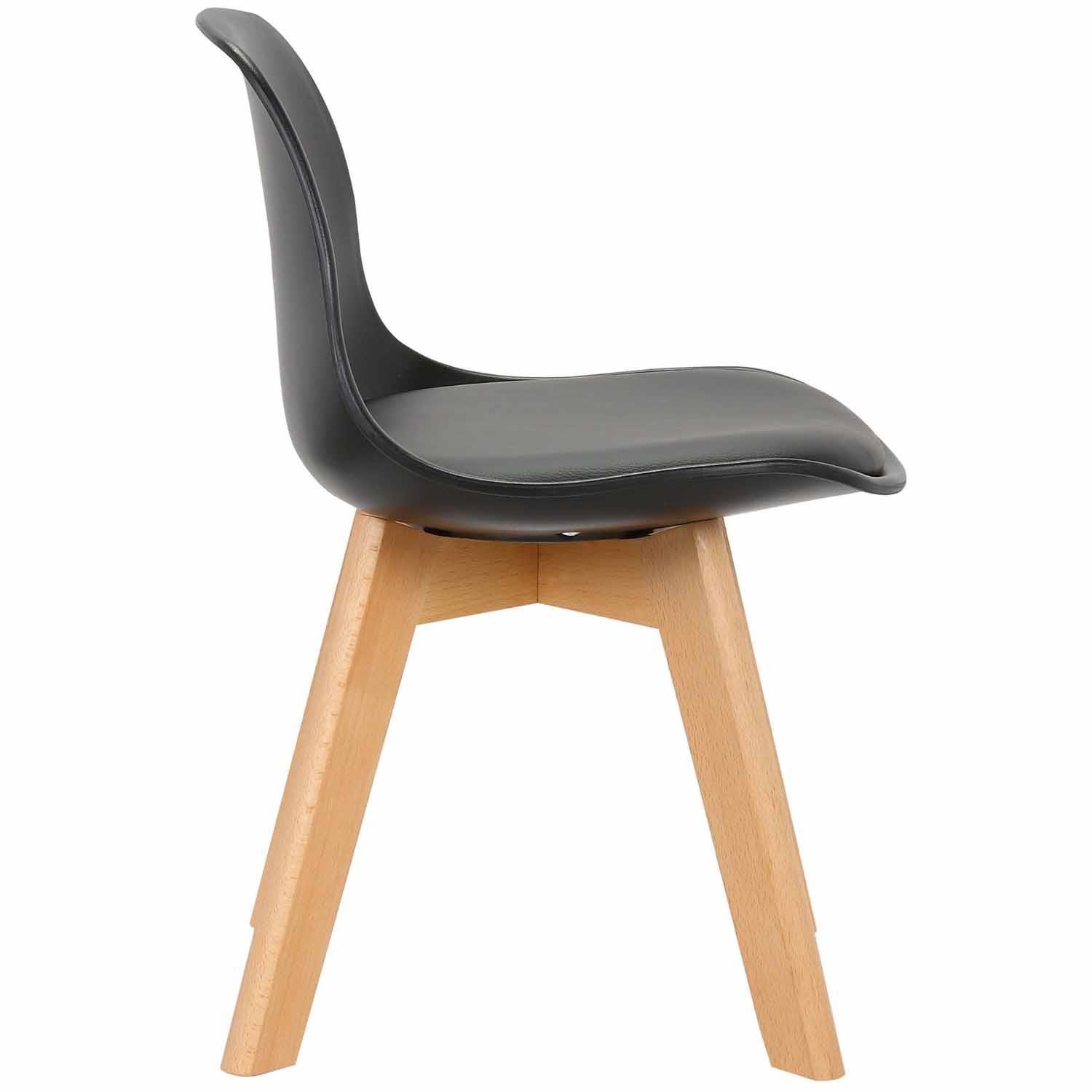 Silla Infantil LYNA, Diseño Exclusivo, Patas de Madera, en Piel color Negro