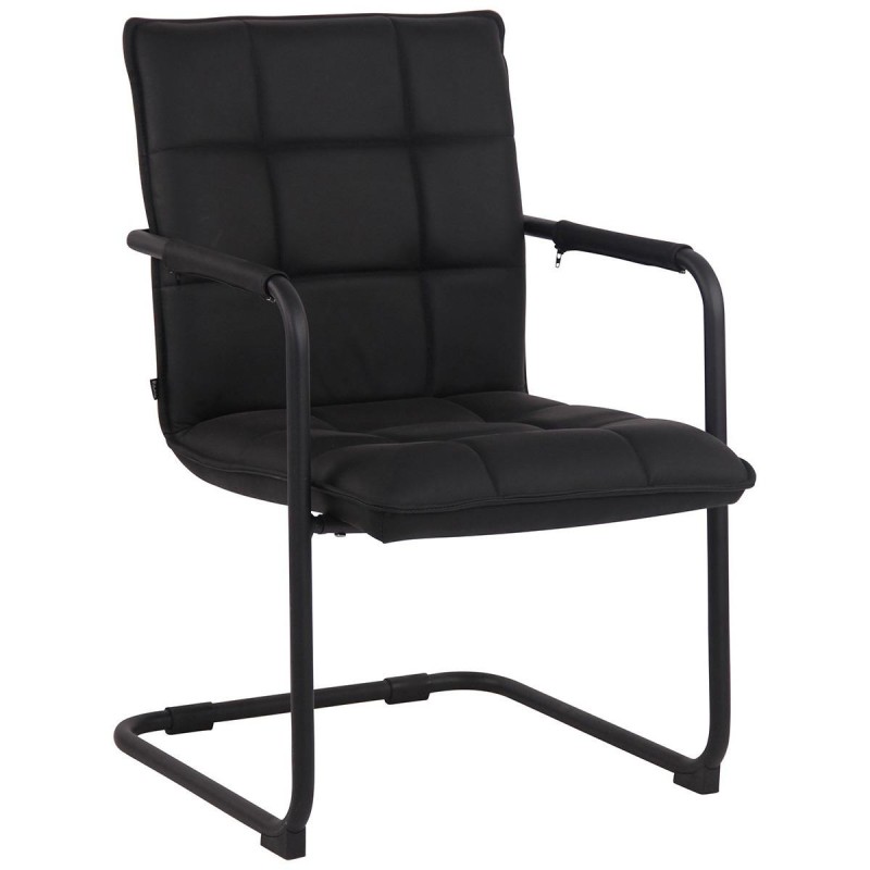 Silla de Confidente TORRES, Estructura Metálica Negra, en Piel Natural color Negro