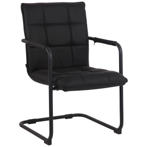 Silla de Confidente TORRES, Estructura Metálica Negra, en Piel Natural color Negro