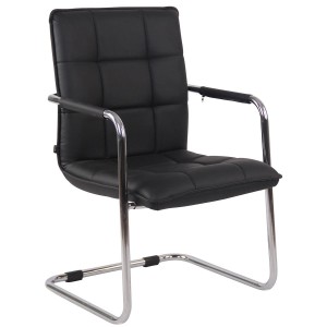 Silla de Confidente TORRES, Estructura Metálica Cromada, en Piel color Negro