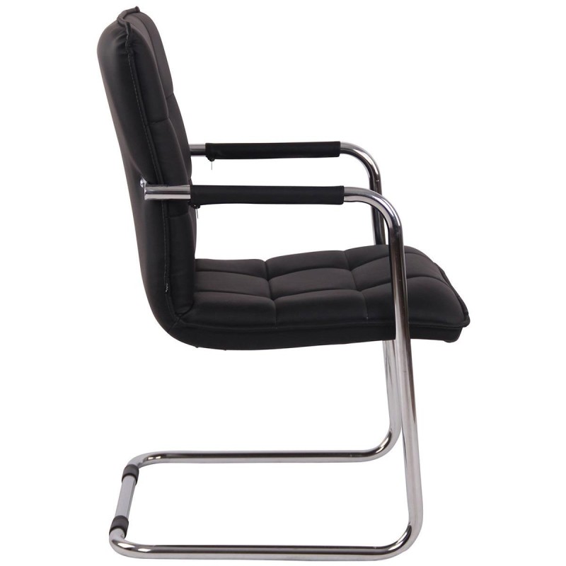 Silla de Confidente TORRES, Estructura Metálica Cromada, en Piel color Negro