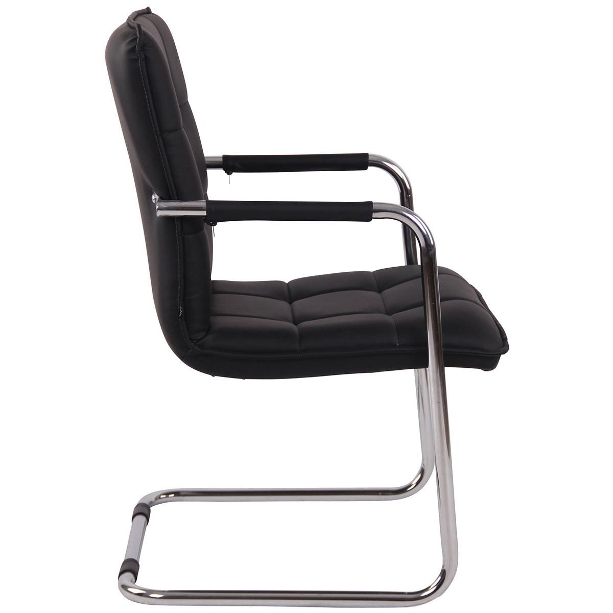 Silla de Confidente TORRES, Gran Acolchado, Estructura Metálica Cromada, en Piel color Negro