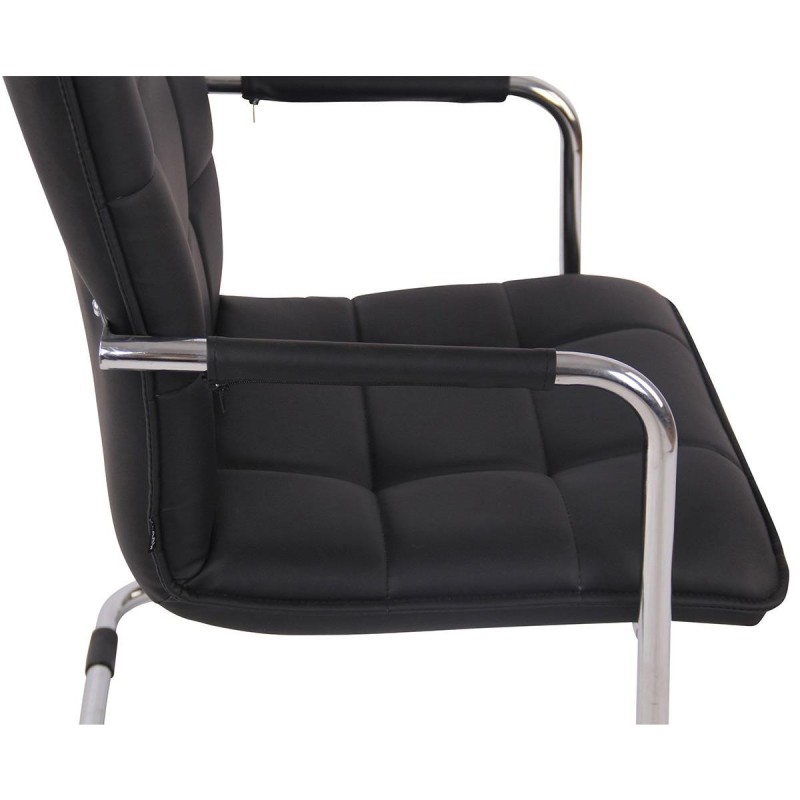 Silla de Confidente TORRES, Estructura Metálica Cromada, en Piel color Negro