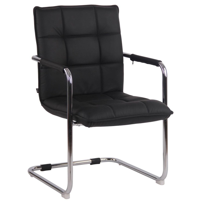 Silla de Confidente TORRES, Estructura Metálica Cromada, en Piel Natural color Negro