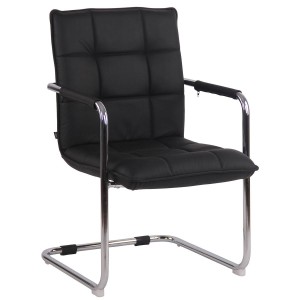 Silla de Confidente TORRES, Estructura Metálica Cromada, en Piel Natural color Negro
